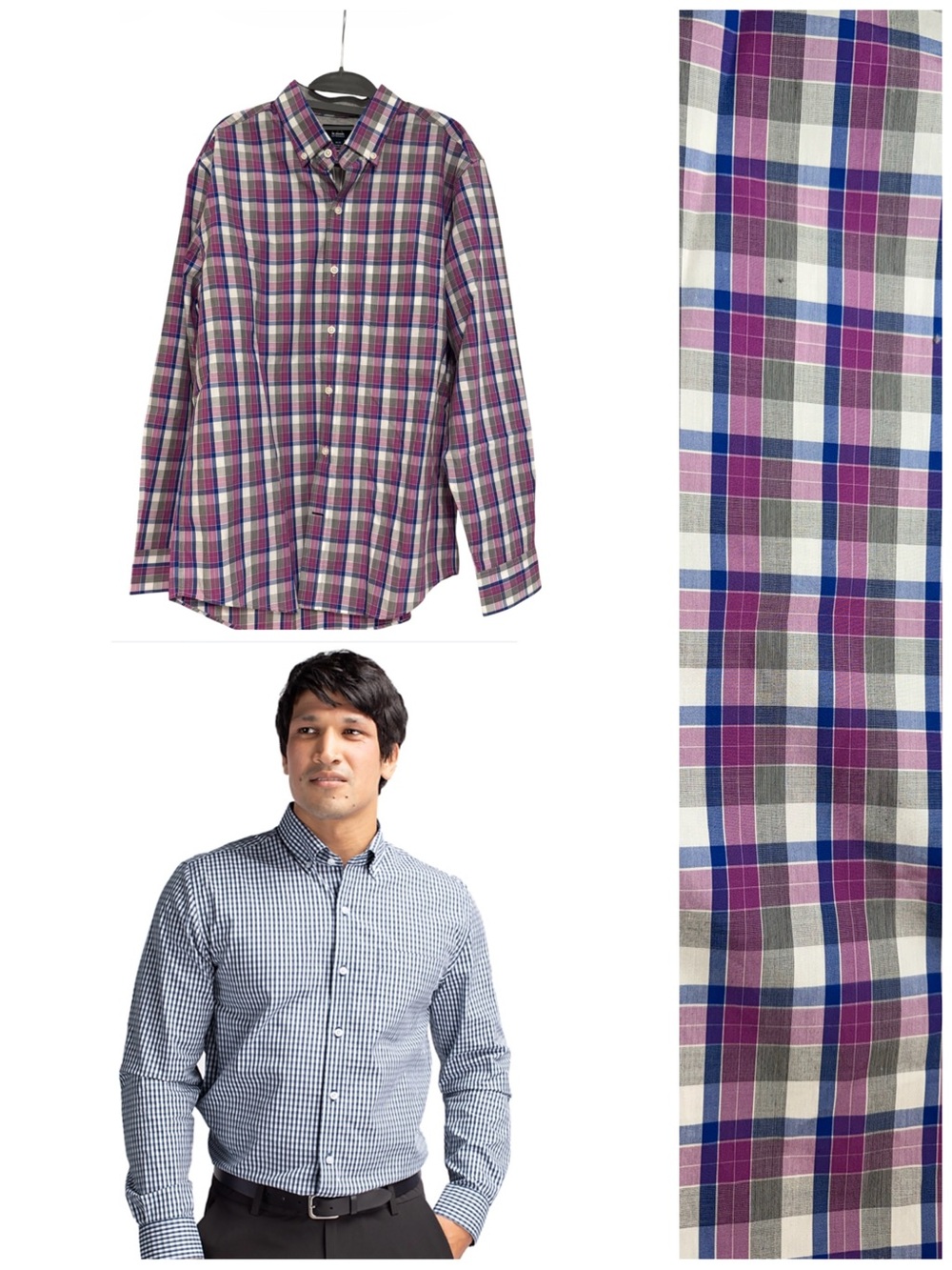 Cutter & Buck Purple, White, Blue and Gray Plaid Men's Button-Down Shirt, Medium